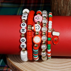 Christmas multilayer beaded bracelet set with pearls snowflakes and Santa charms