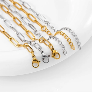 Polished stainless steel paperclip chains with lobster clasps in gold and silver finish