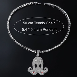5mm silver tennis chain with iced-out octopus pendant showing 50cm length and dimensions