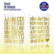 Detail of 1-inch gold glitter alphabet and number stickers for graduation cap DIY crafts