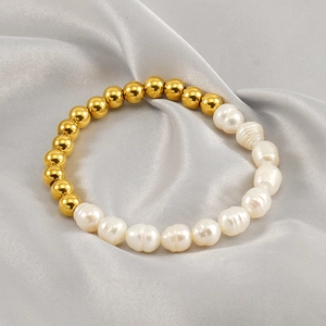 Baroque Freshwater Pearl Bracelet For Women Stainless Steel 18K Gold Plated French Retro Luxury Beaded Jewelry Gift