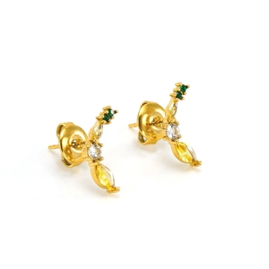 Boucles d'oreilles banane en acier doré avec cristaux jaunes, verts et blancs