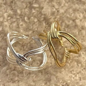 925 Sterling Silver Cross Knot Open Ring Geometric Winding Adjustable Minimalist Jewelry For Women