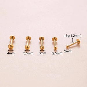 Set piercing labret 16G in acciaio dorato con cinque sfere da 2 mm a 4 mm