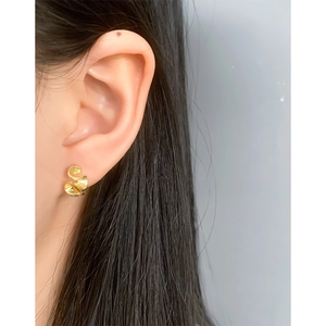 Minimalist S925 silver gold-plated ruffled petal stud earrings for women shown on ear