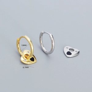 925 sterling silver heart hoop earrings with black enamel and sparkling zircon stones