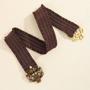 Elastic waist belt for women with hollow bow buckle and vintage gold rhinestone details