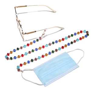 10mm colorful crystal beaded glasses chain and face mask lanyard on white background