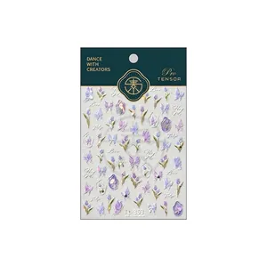 Sweet butterfly and purple tulip nail art stickers for a gentle floral manicure design