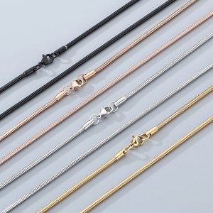 Minimalist stainless steel round snake chains in four metallic colors with lobster clasps