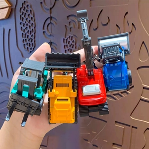 Mini alloy construction vehicle keychain set featuring excavator and bulldozer models