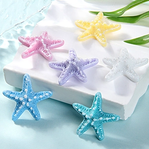 Set of six colorful resin starfish accessories for DIY crafts with textured surface