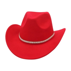 Western Cowboy Hat Felt Fedora Wide Brim With Artificial Pearl Rhinestone Band Fashion Retro Ethnic Jazz Hat For Women Men