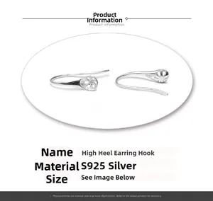 Macro detail of S925 sterling silver ear hooks in high heel shape for jewelry making