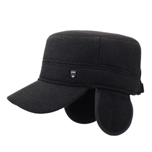 Winter thermal flat top cap for men with ear protection and warm fleece lining