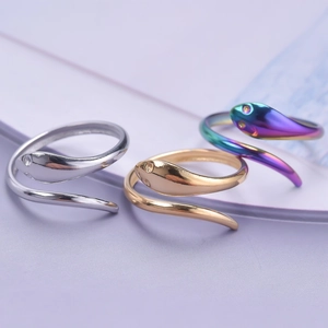 Three-piece punk snake rings set in silver, champagne gold, and iridescent rainbow finish