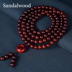 Vintage Wood Buddhist Beads Necklace Red Sandalwood Prayer Beads With Rotating Accessory Sweater Chain For Men Women