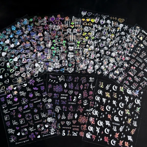 Holographic Valentine's Day nail art stickers featuring red hearts and rose designs