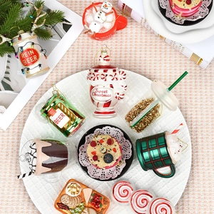 Creative glass painted Christmas ornaments in food and beverage shapes for tree decor