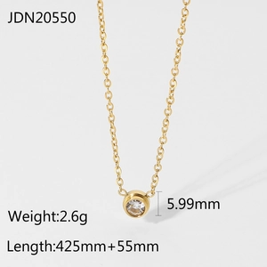 18K gold plated stainless steel necklace with sparkling round diamond pendant
