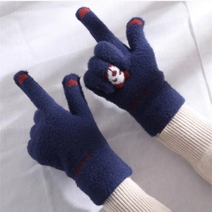 Winter warm knitted touchscreen gloves for women, cute panda design, thick cozy thermal wear.