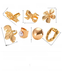 Tableau des tailles et détails de poids pour bagues vintage en fleur dorée alliage