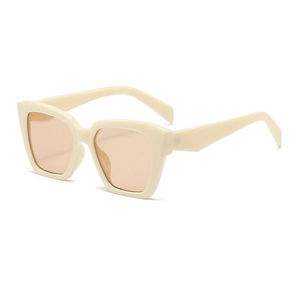 Lunettes de soleil rétro carrées surdimensionnées crème avec verres teintés marron