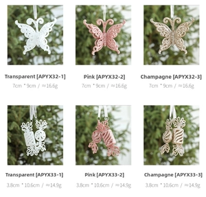 Sparkly butterfly and candy Christmas tree ornaments with glitter finish in multiple colors