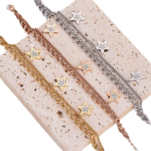Double-layered stainless steel star bracelets in gold, silver and rose gold finishes