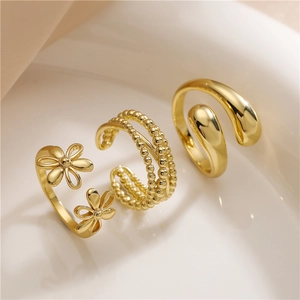 Copper Daisy Flower Hugging Hands Beaded Cross Open Adjustable Rings For Women Minimalist Polished Jewelry