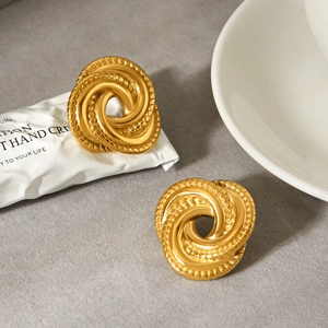 Boucles D'oreilles Clous Rondes Nœud Torsadé Acier Inoxydable Plaqué Or Bijoux Mode Rétro Femme
