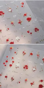 3D relief nail stickers featuring red roses, gold accents and calligraphy text M-767