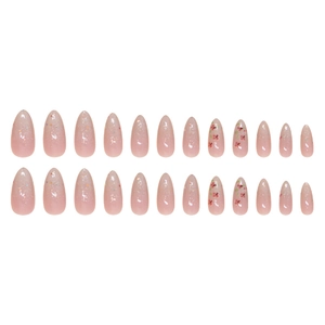 Rosa Ombre Mandel Kunstnägel mit Blumenmuster und Glitzer, 24-teiliges Set für Maniküre