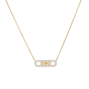 Gold plated stainless steel paperclip necklace with sparkling pavé sliding diamond pendant