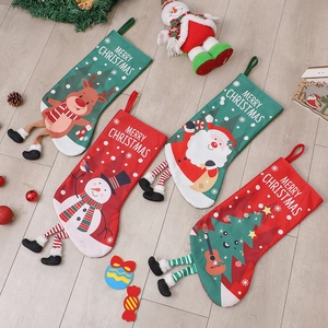 Set of 4 Christmas stockings with Santa, Snowman, Reindeer, and Tree hanging decorations