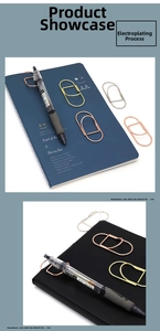 Close-up of capsule shaped metal paperclips in rose gold and silver plating