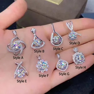 Moissanite diamond pendants in various designs like flower, drop and geometric shapes
