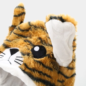 Chapeau de tigre en peluche avec oreilles mobiles, fausse fourrure et détails