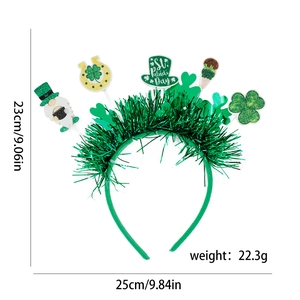 Green St. Patrick's Day headband with shamrock, leprechaun and hat decorations