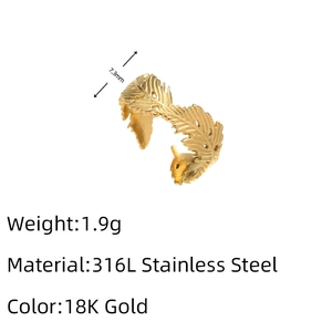 Specifications of 18K gold stainless steel leaf ring with weight 1.9g and 7.3mm width