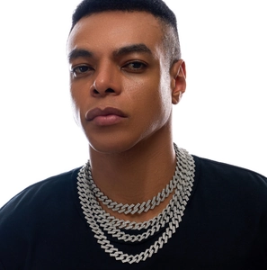 Men's hip hop 15mm silver rhombic Cuban chain necklace with sparkling crystals
