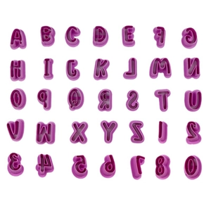 36-piece purple plastic alphabet and number cookie cutters for fondant cake decoration