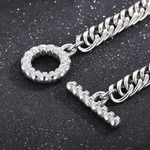 Silver cuban link bracelet for men with skull engraved OT toggle clasp details