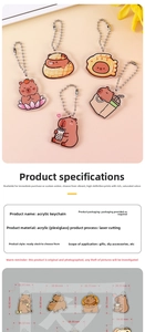 Size chart showing dimensions of cute acrylic capybara keychains with ball chain