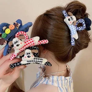 Pince À Cheveux Chien En Peluche Acrylique Tissu Vichy Nœud Mignonne Barrette Requin Accessoires Pour Femmes Filles