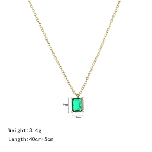 Collar minimalista de oro con colgante rectangular de piedra preciosa verde