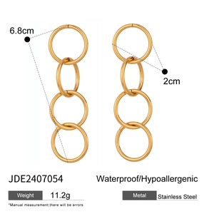 Waterproof stainless steel drop earrings with four interlocking gold circles measuring 6.8cm