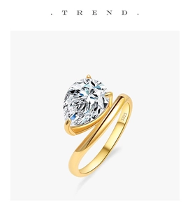 Detailed macro view of S925 sterling silver ring showing the pear cut diamond and hallmark