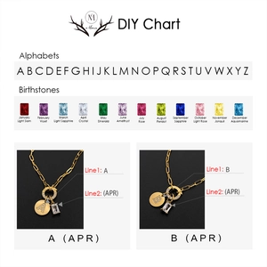 Comprehensive DIY customization chart for alphabet and birthstone necklace pendants
