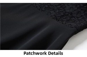 Close-up of elegant black floral lace stitching on smooth chiffon dress fabric